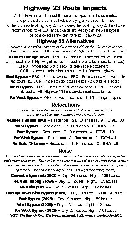 Highway 23 Route Impacts