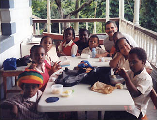 Ken Spates with kids at preschool