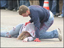 Student actors played the crash victims
