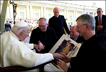 Pope John Paul II receiving the replica of the St. John's Bible