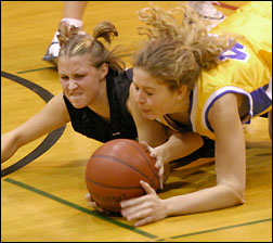 Kayla dives for a loose ball