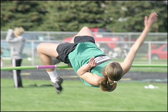 Kendra Johnson high jumping