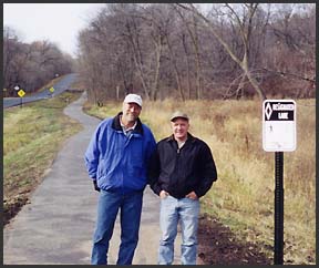 Men at beginning of trail on Crestridge Road