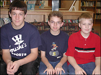 Sixth grader Jared Eickhoff, seventh grader Lee Buermann, & eighth grader Sam Bayer - photo by Michael Jacobson