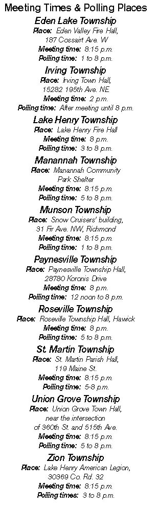 Township polls times and places