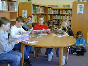 Kids reading in library