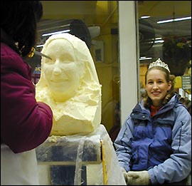 Steph's head being carved in butter