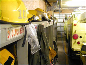 helmets in hallway