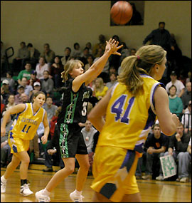 Kim Hess hits a three pointer