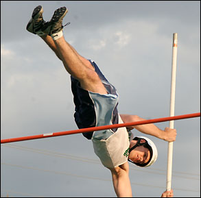 Aaron Bachman pole vaulting